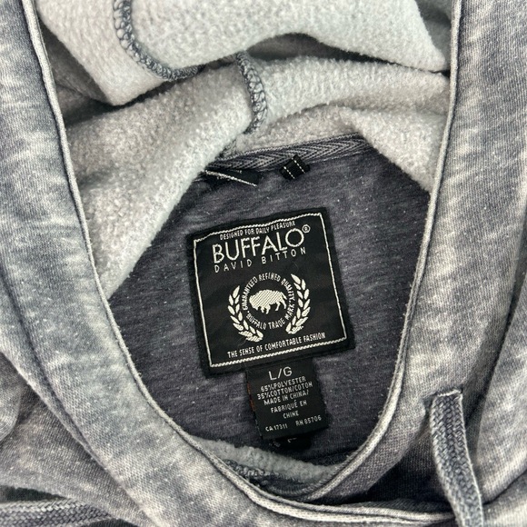 BUFFALO Hoodie Mens Size L Distressed Grey Pullover Graphic Vintage‎ Look Casual - Picture 4 of 9